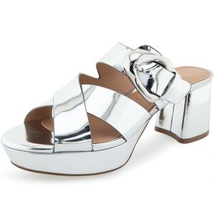 AEROSOLES Metallic Silver Platform Heels with Crossover Straps